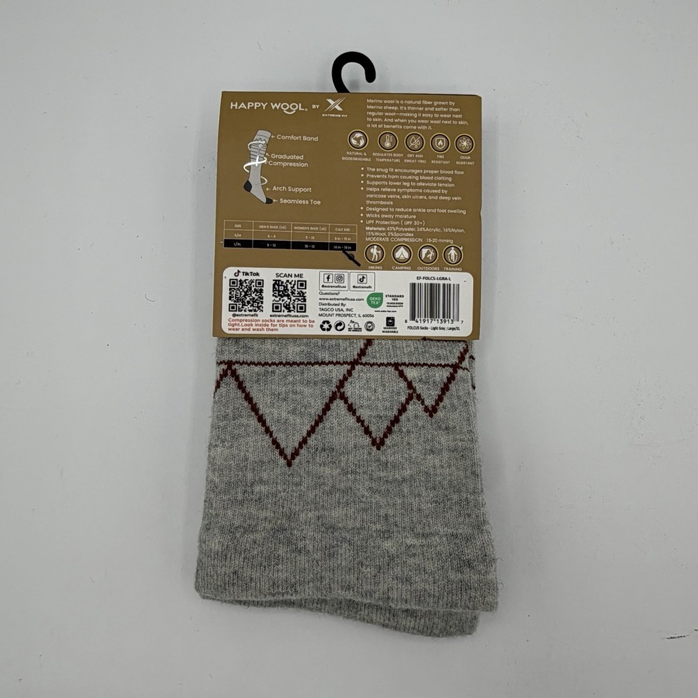 2-Pair Compression Knee High Socks By Happy Wool Unisex L/XL Merino Wool Blue - Picture 3 of 4